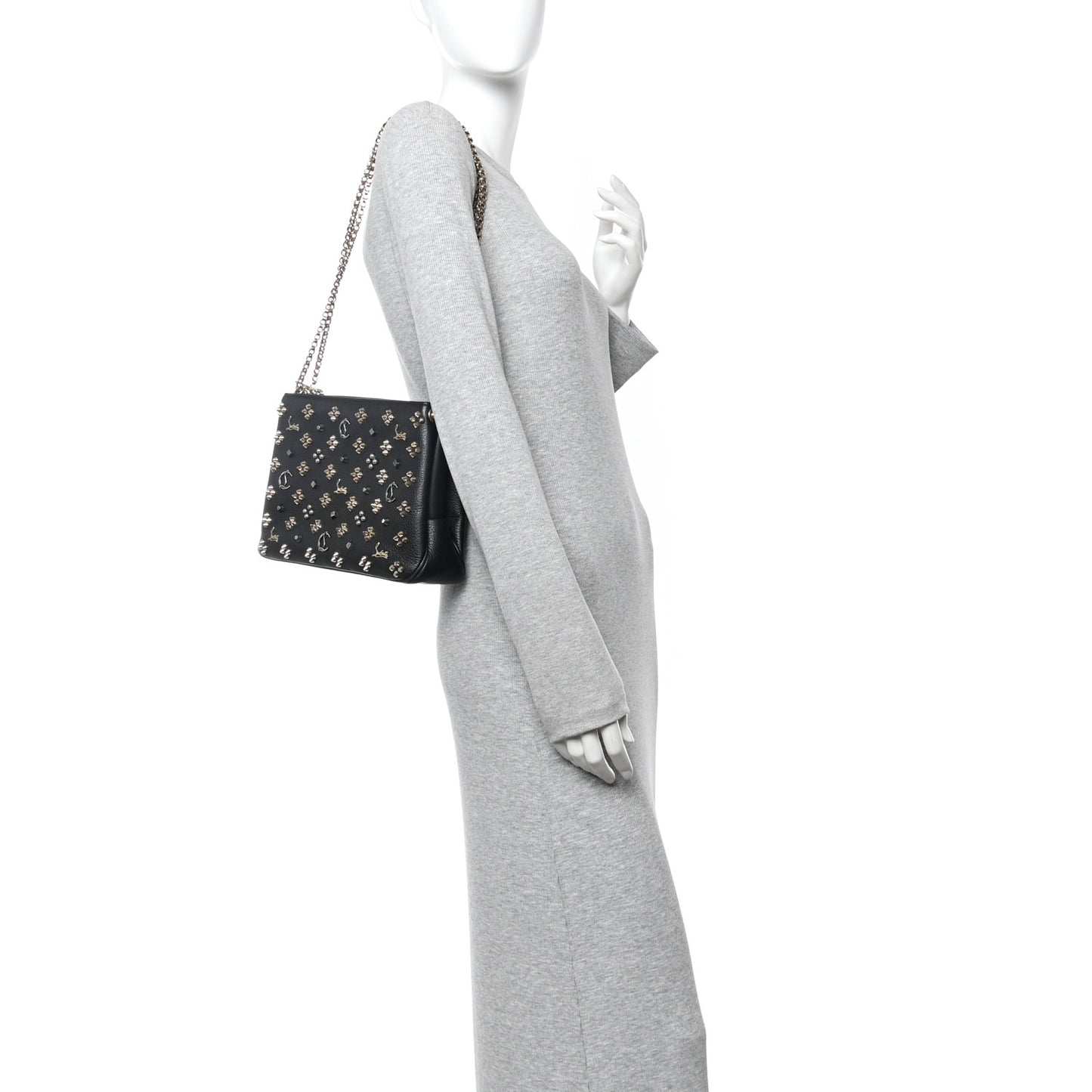 Calfskin Spikes Loubinthesky Large Triloubi Shoulder Bag Black