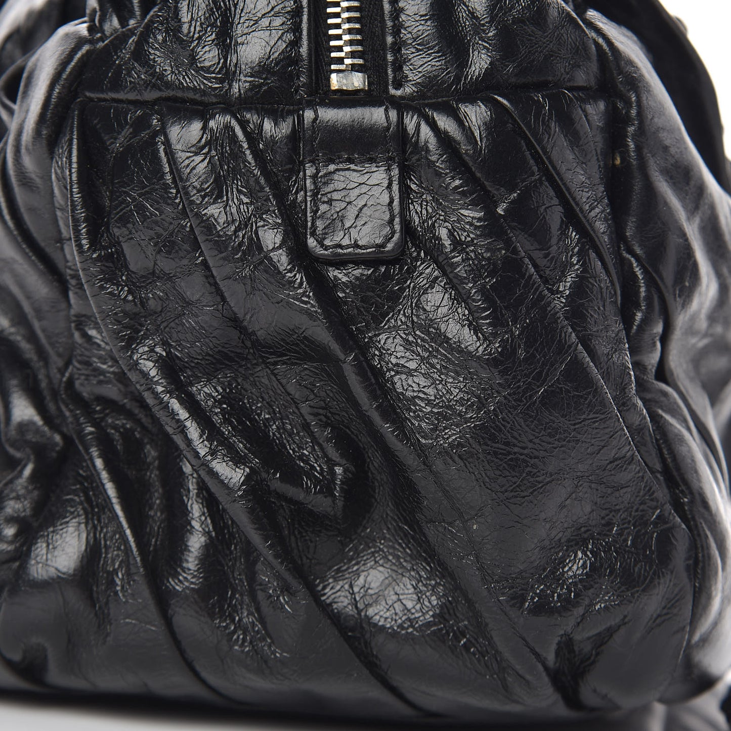 Glazed Calfskin Twisted Tote Black