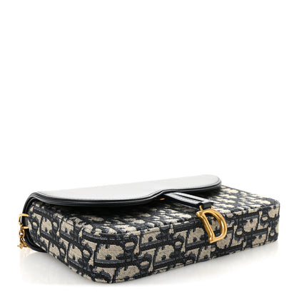 Christian Dior Oblique Smooth Calfskin Medium Saddle Pouch With Chain Blue 4 of 11