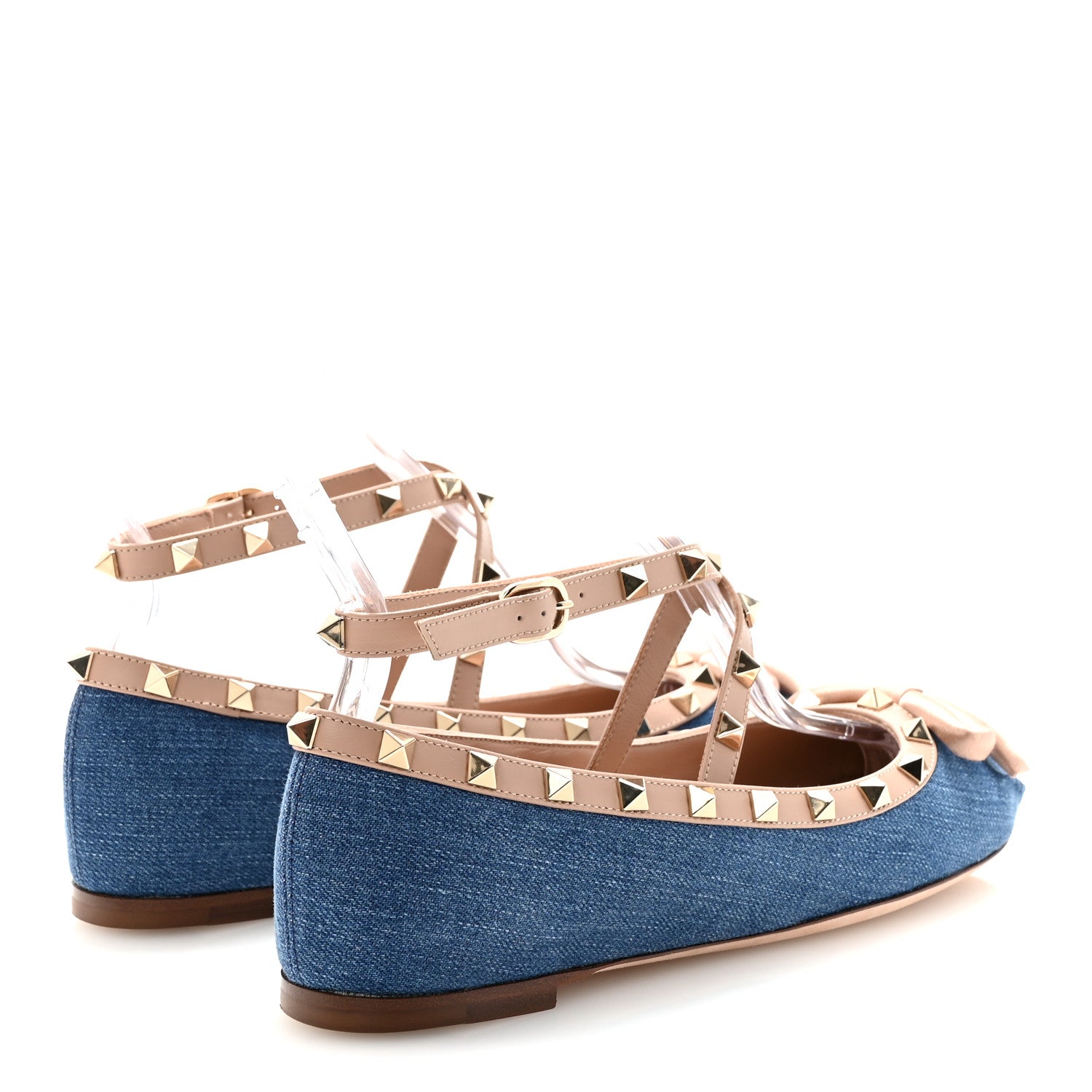 Valentino Garavani Denim Rockstud Bow Ankle Strap Ballerina Flats 37.5 Blue Rose Cannelle 5 of 10