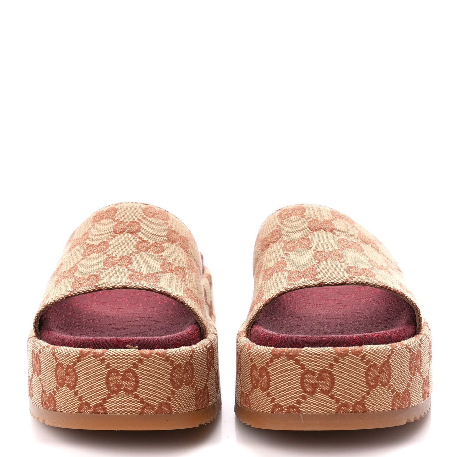 Gucci Canvas GG Monogram Angelina Platform Slide Sandals 37 Beige Ruggine 2 of 9