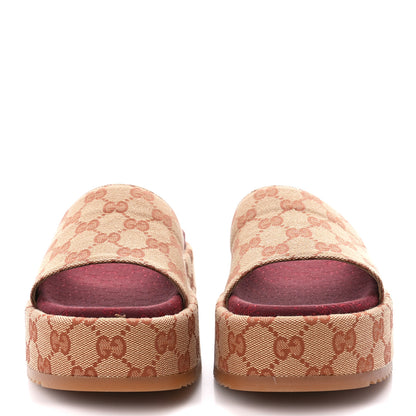Gucci Canvas GG Monogram Angelina Platform Slide Sandals 37 Beige Ruggine 2 of 9