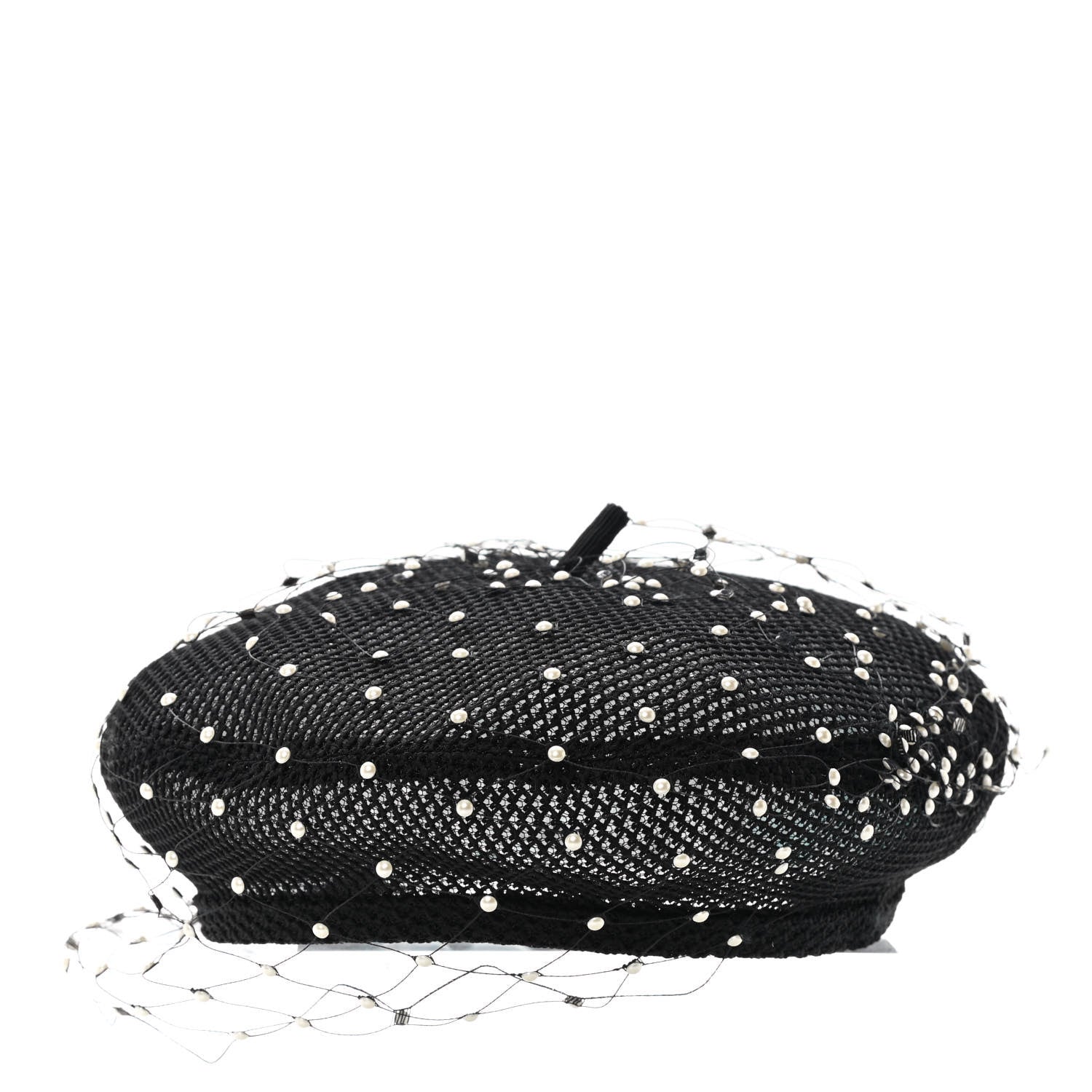 Christian Dior Polyester Nylon Pearl Beret with Veil Black 4 of 8