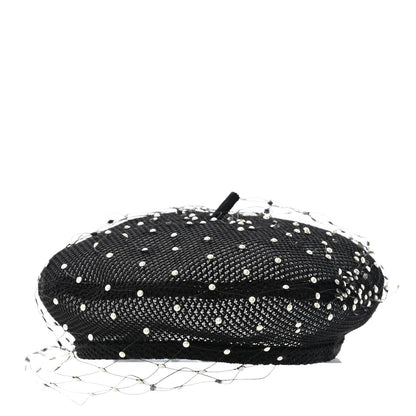 Christian Dior Polyester Nylon Pearl Beret with Veil Black 4 of 8