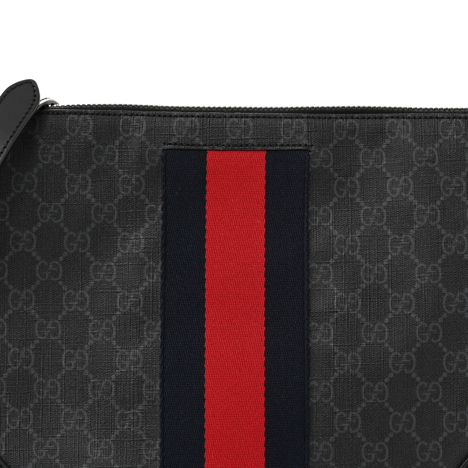 Gucci Soft GG Supreme Monogram Appia Calfskin Web East West Messenger Bag Black Grey 8 of 11