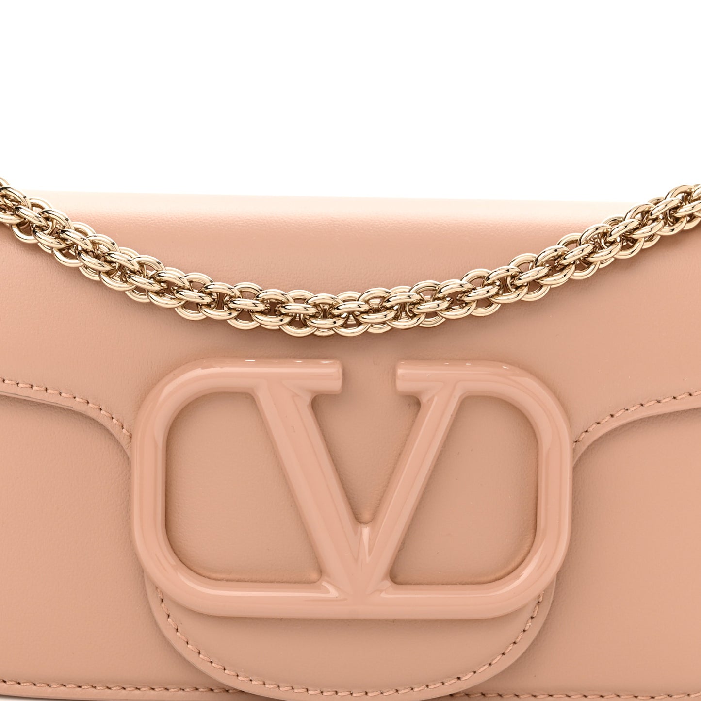 Calfskin Enamel Vlogo Small Loco Shoulder Bag Rose Cannelle