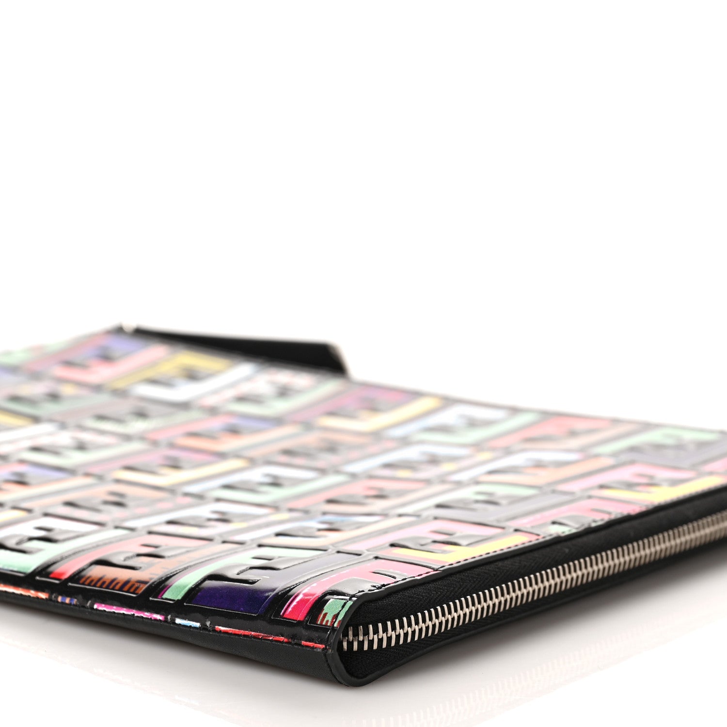 Fendi Vitello Dolce Fun Fair Embossed Zip Around Pouch Black Multicolor 8 of 8