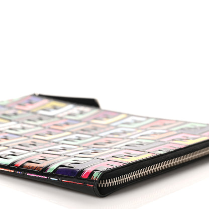 Fendi Vitello Dolce Fun Fair Embossed Zip Around Pouch Black Multicolor 8 of 8