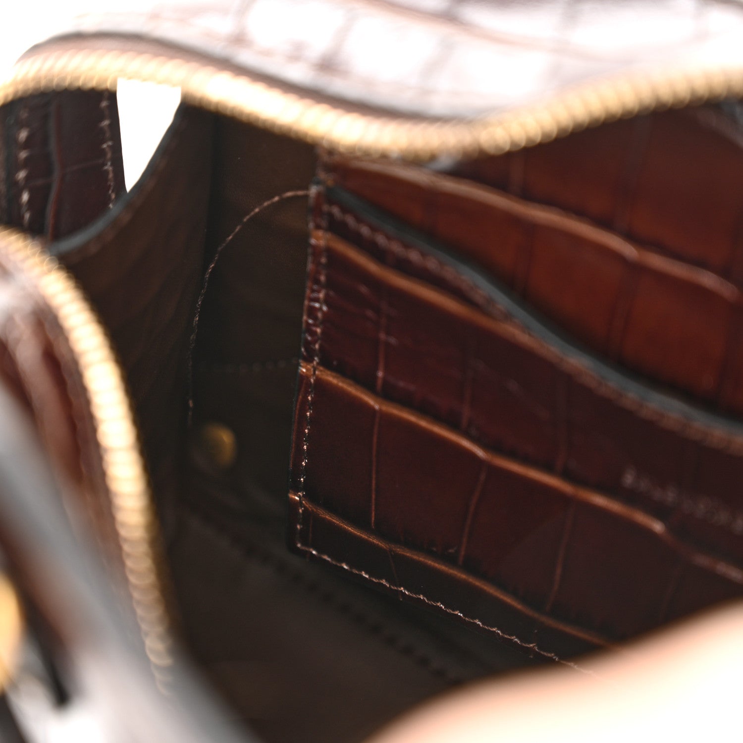 Balenciaga Semi Shiny Calfskin Crocodile Embossed Neo Classic Gold Hardware Mini City Dark Brown 7 of 10