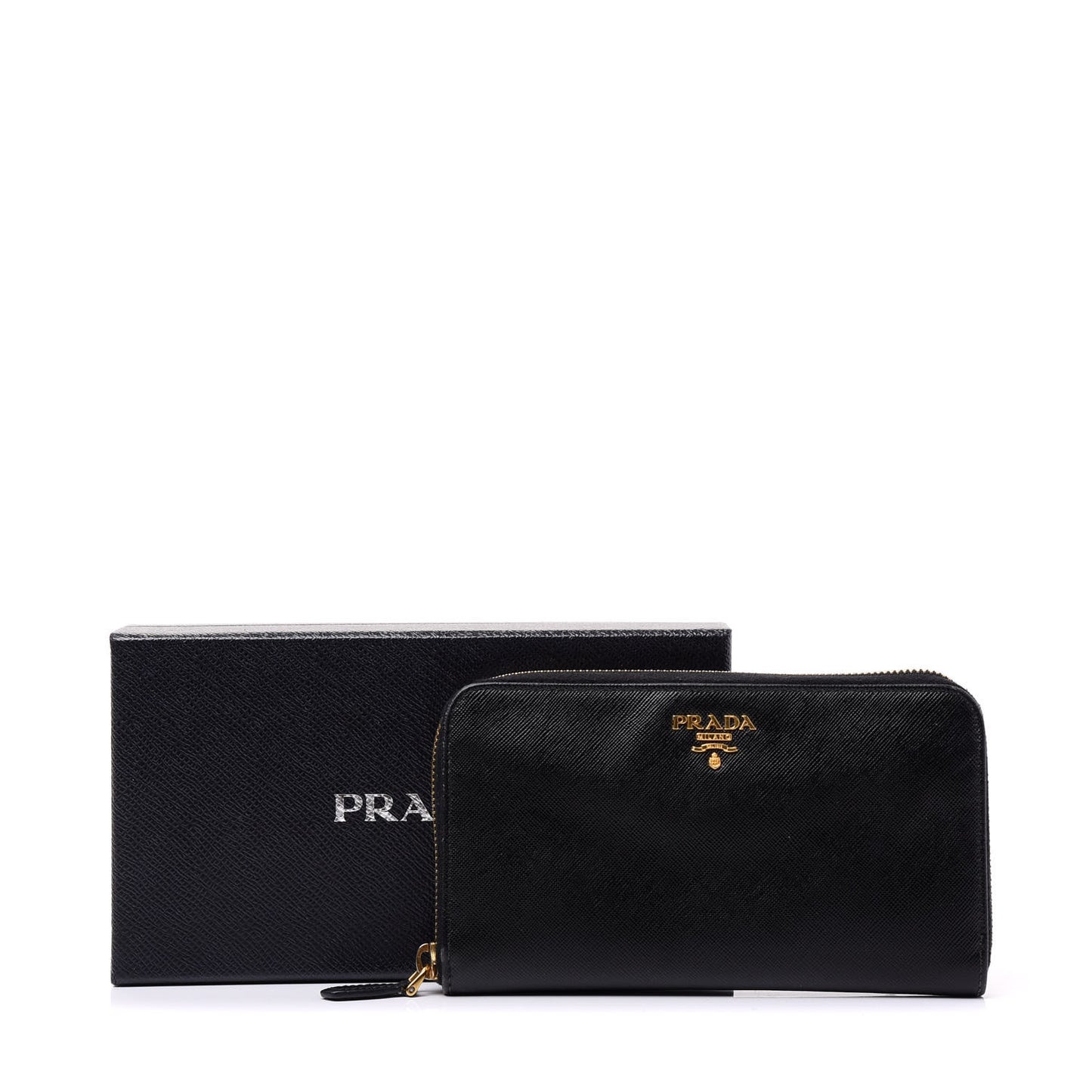 Saffiano Metal Zip Around Wallet Black