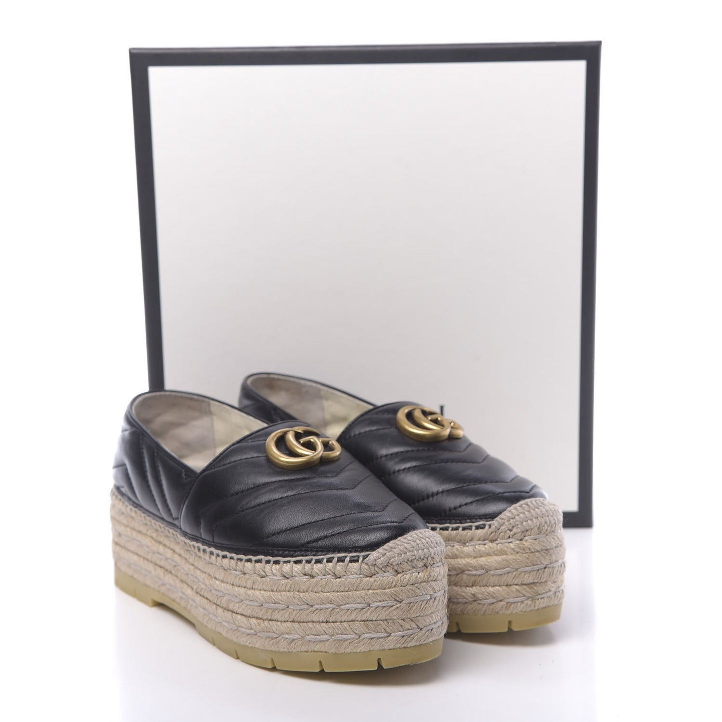 Nappa Matelasse GG Marmont Platform Espadrilles 37.5 Black