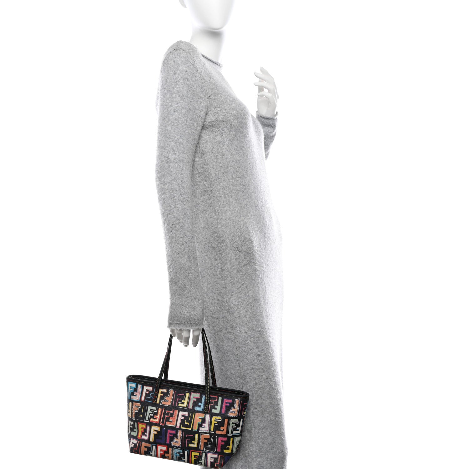 Fendi Zucca Spalmati Vitello FF Multicolor Mini Roll Tote Black Multicolor 2 of 12