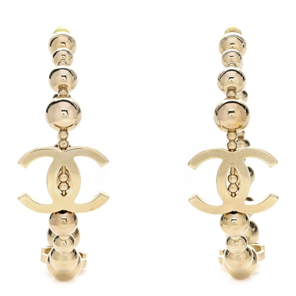 Chanel Metal Bead CC Hoop Earrings Gold 1 of 4