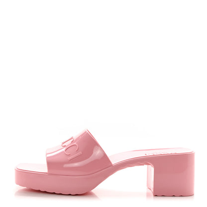 Gucci Rubber Gucci Logo Womens Platform 20/60mm Slide Sandals 37 Wild Rose 1 of 9