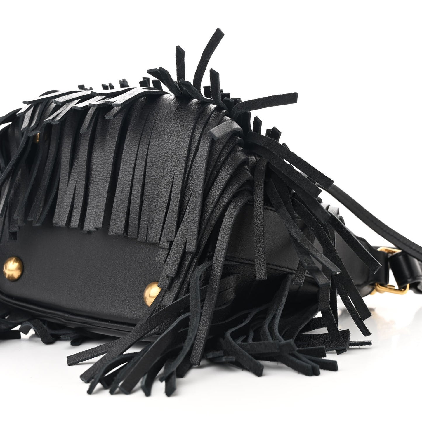 Calfskin Small Emmanuelle Fringe Hobo Bag Black