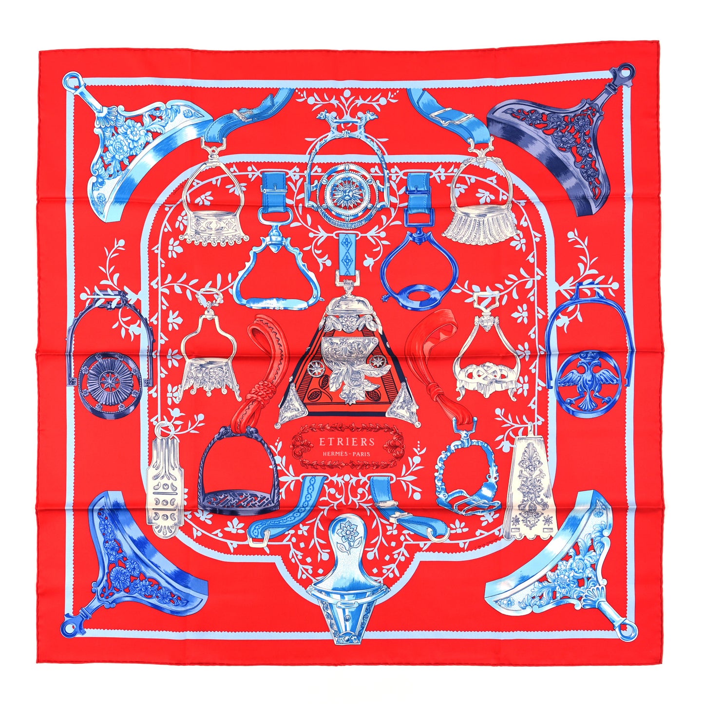 Silk Etriers Scarf 90 Rouge Vif Bleu