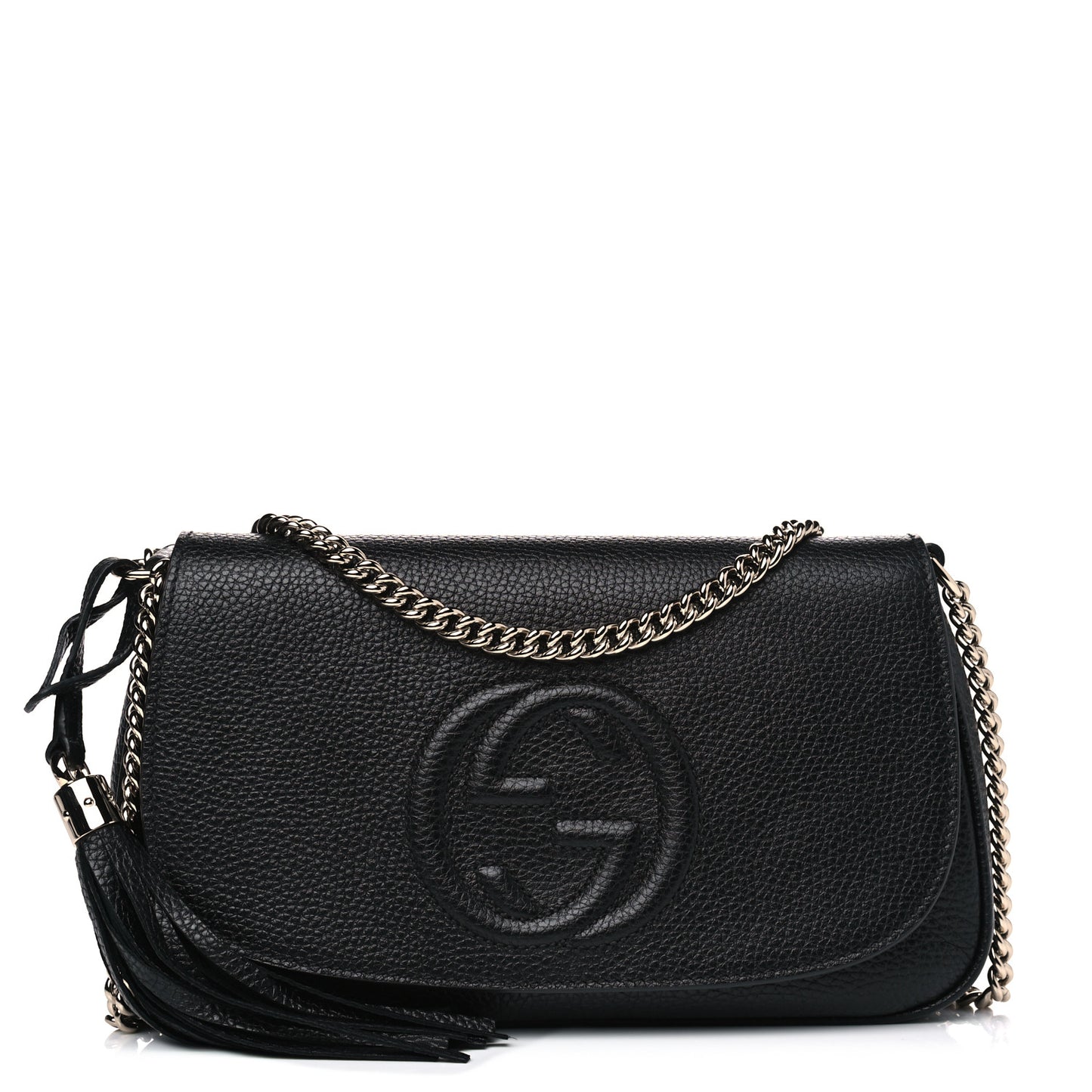 Pebbled Calfskin Medium Soho Flap Crossbody Black