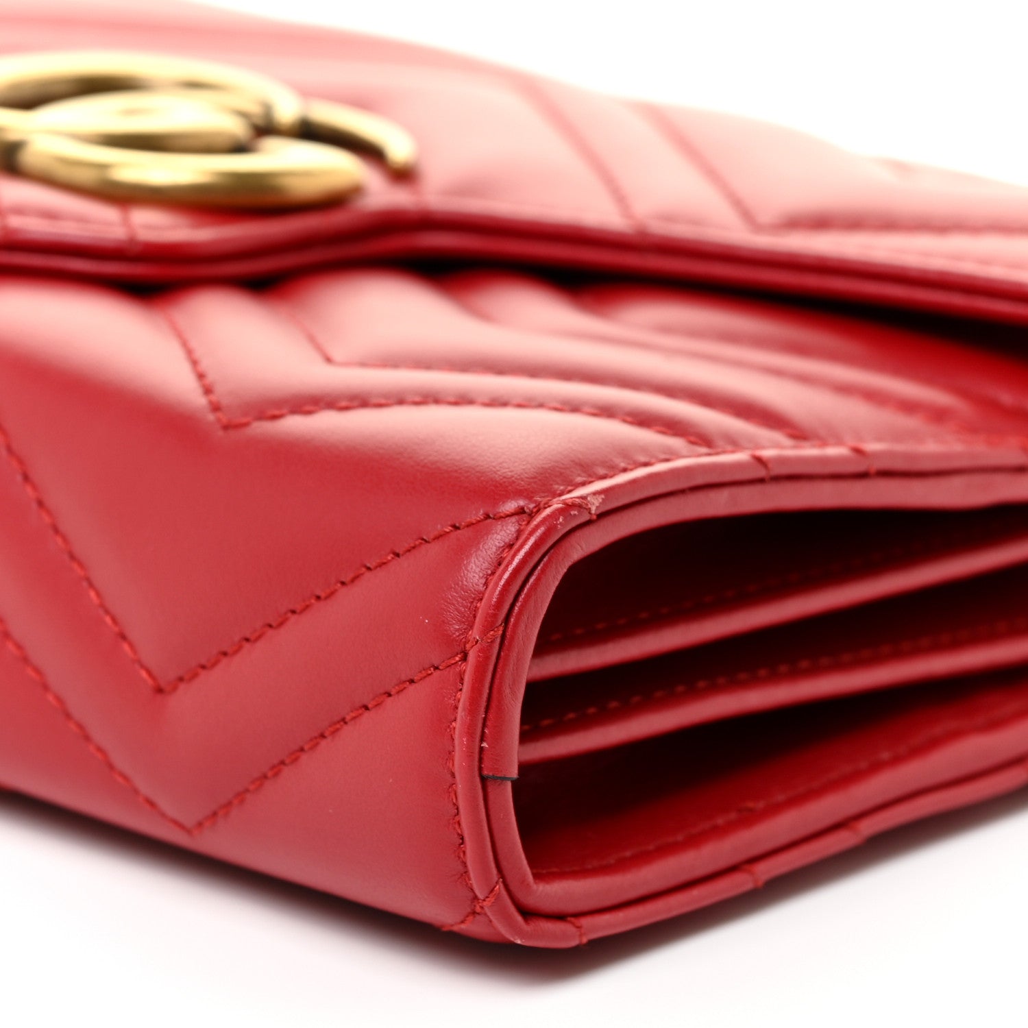 Gucci Calfskin Matelasse GG Marmont Chain Wallet Hibiscus Red 11 of 18