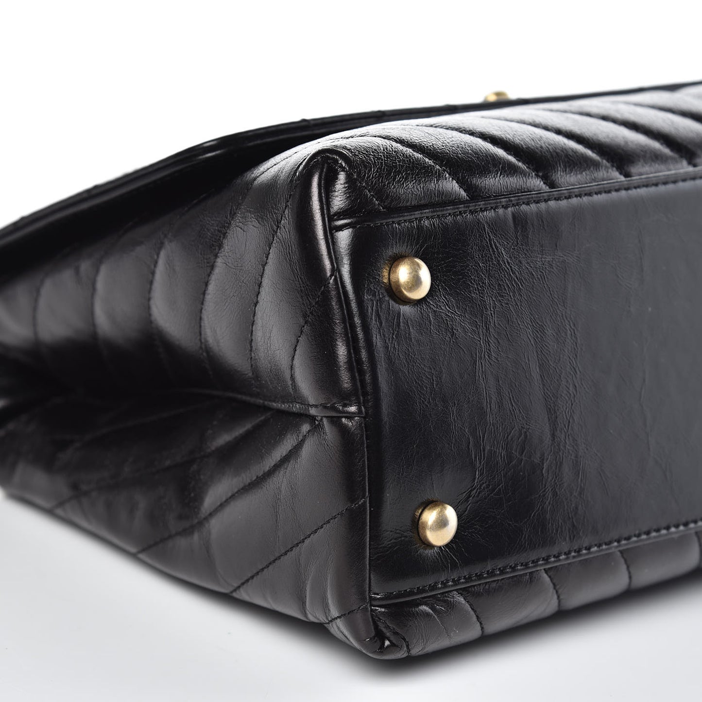 Calfskin Chevron Quilted Small Coco Handle Flap Black