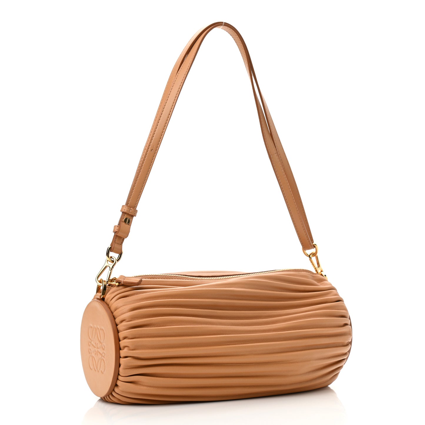 Lambskin Pleated Bracelet Pouch Shoulder Bag Warm Desert