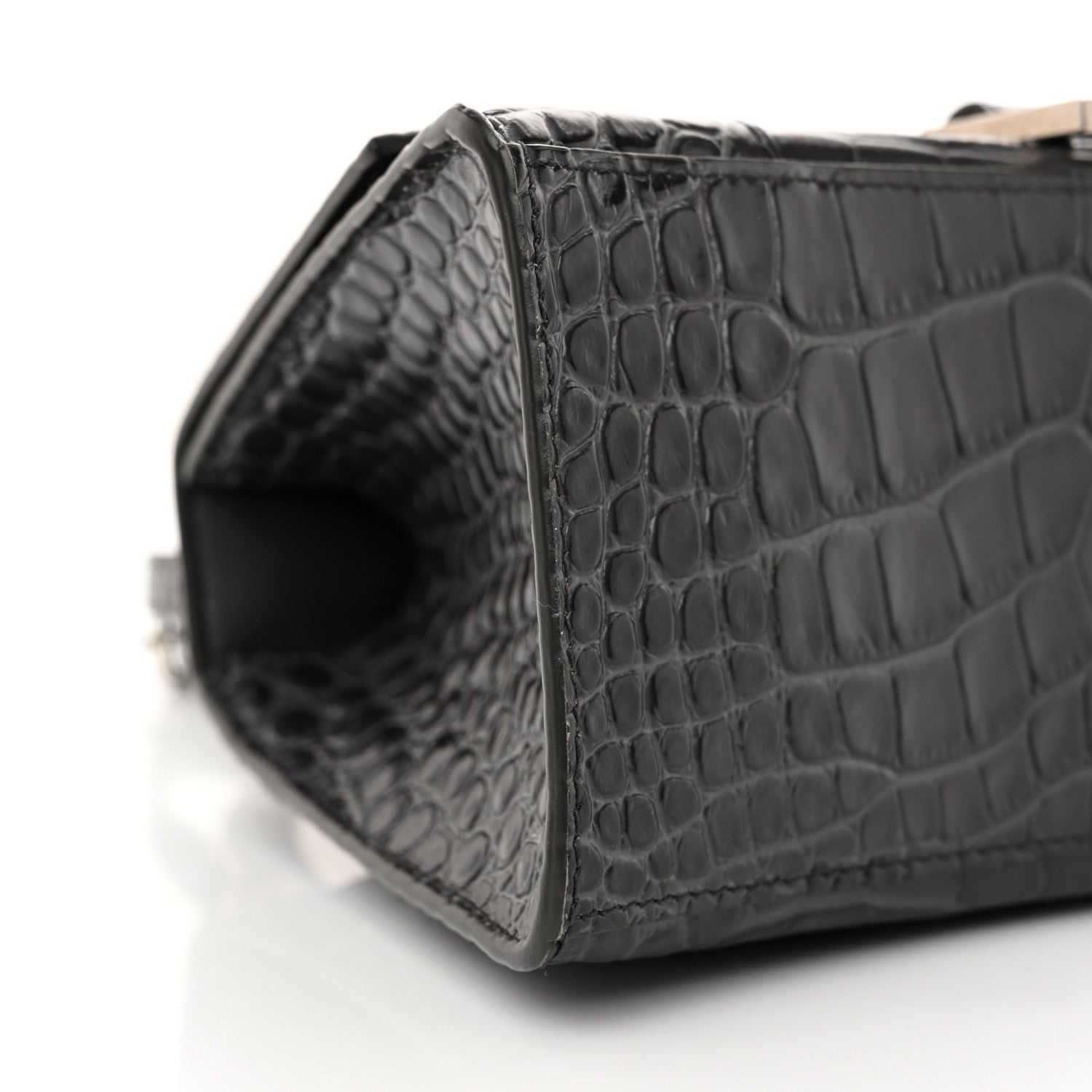 Balenciaga Shiny Calfskin Crocodile Embossed Small Hourglass Top Handle Bag Dark Grey 10 of 14