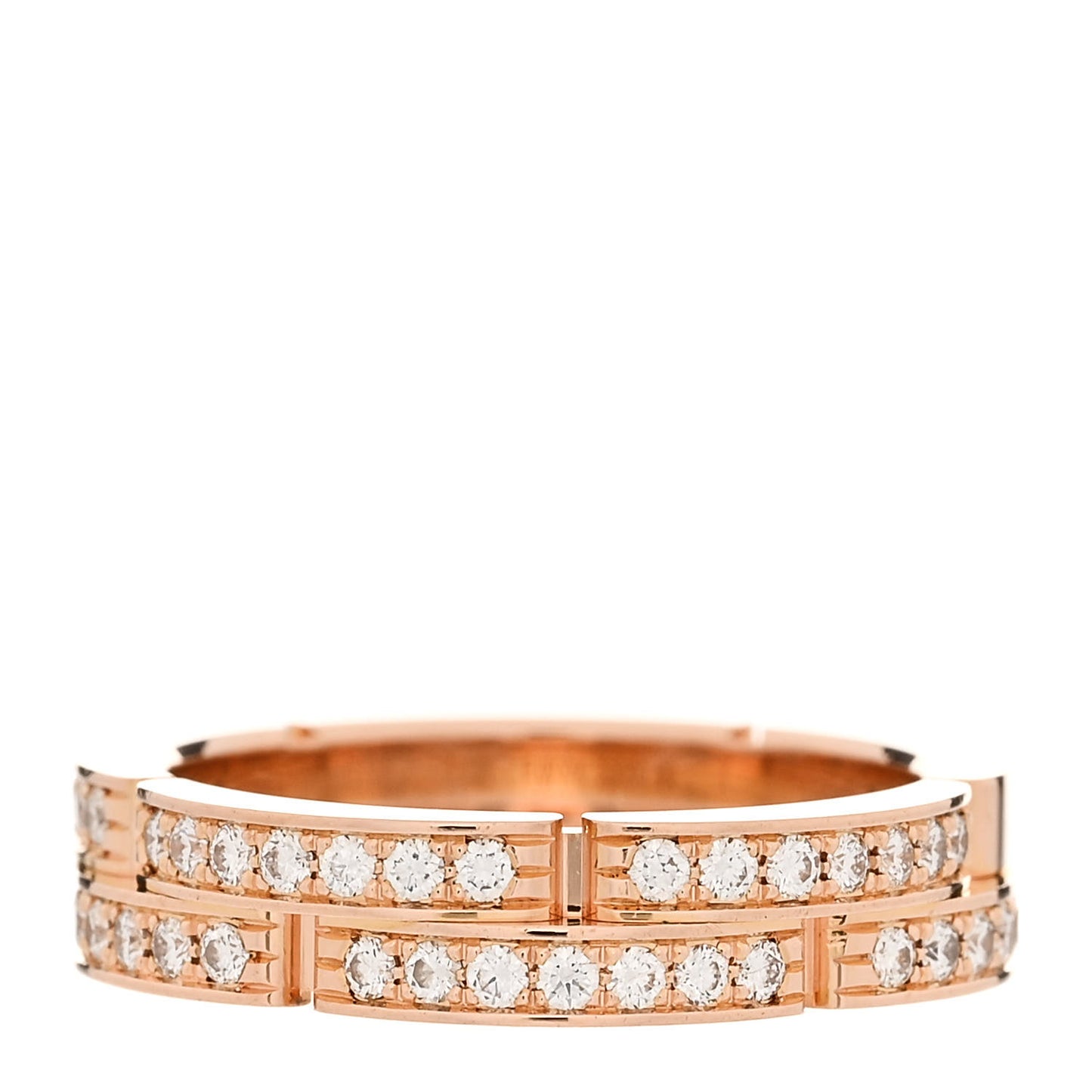18K Pink Gold Diamond Maillon Panthere 2 Half Rows Ring 49 4.75