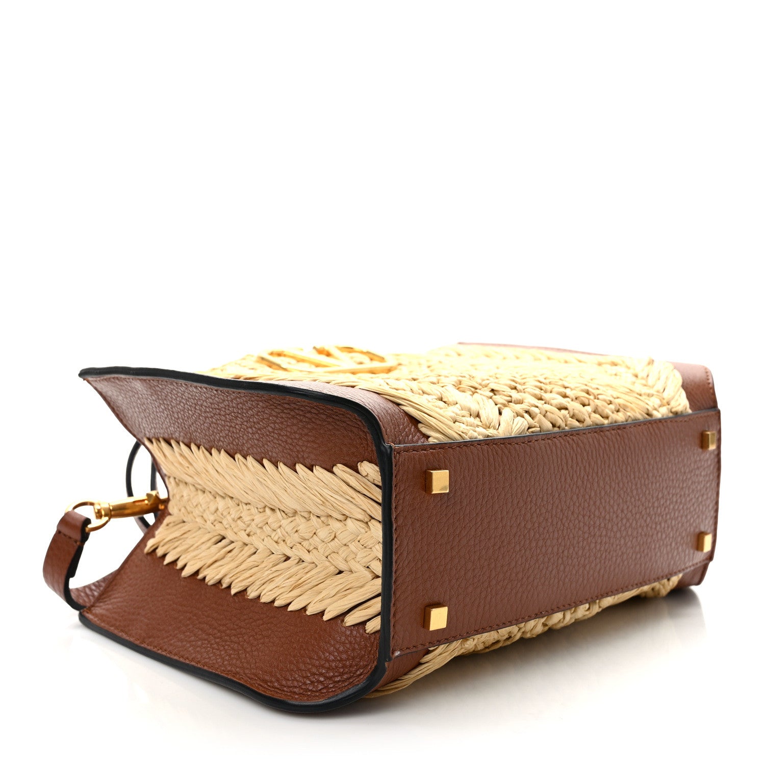 Valentino Garavani Raffia Calfskin Small Vlogo Signature Tote Natural Saddle Brown 4 of 9