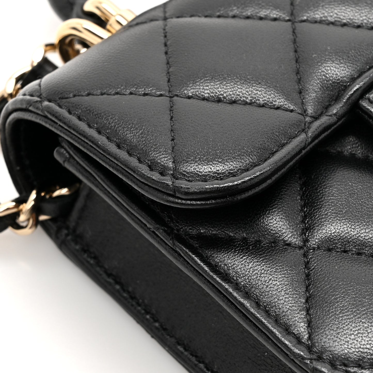 Lambskin Quilted Top Handle Flap Coin Purse With Chain Black