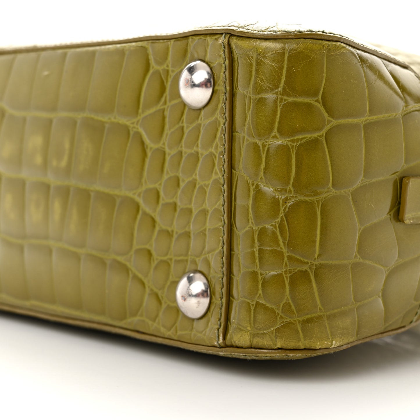 Calfskin Embossed Crocodile Bauletto Bag Green