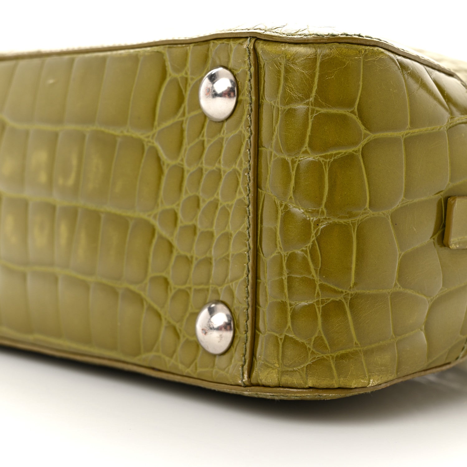 Prada Calfskin Embossed Crocodile Bauletto Bag Green 9 of 22