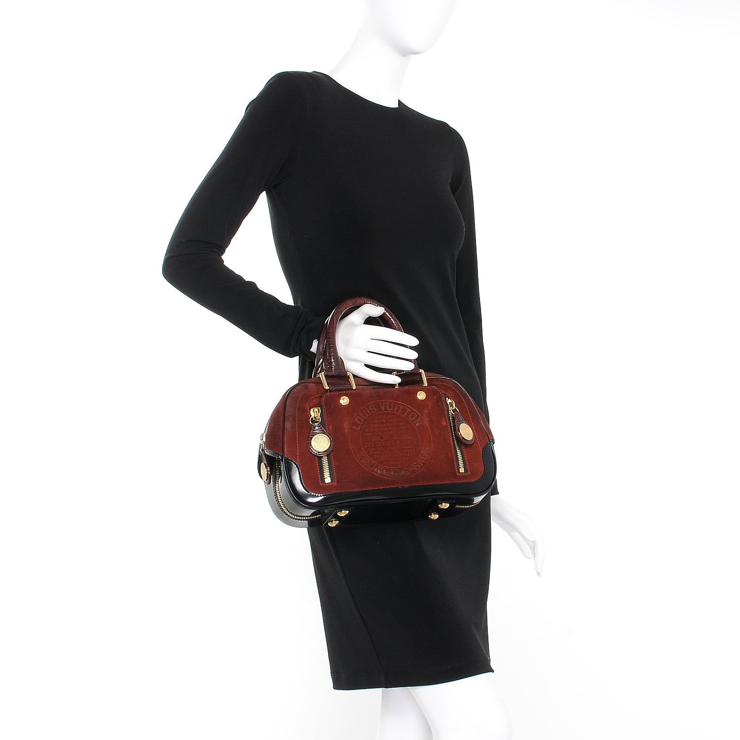Louis Vuitton Suede Stamped Havane Bowler PM Brun 2 of 17