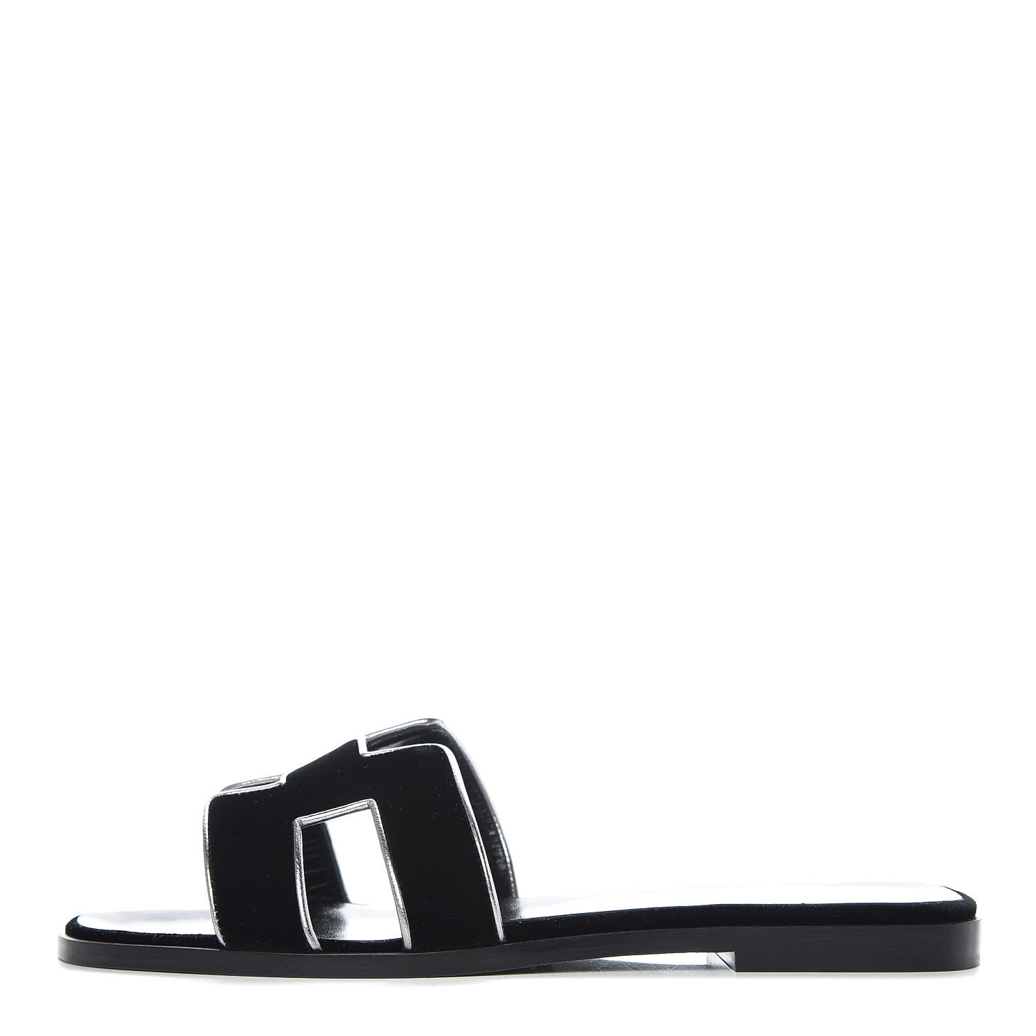 Hermes Velvet Nappa Oran Sandals 38 Black Argent Vieilli 1 of 9