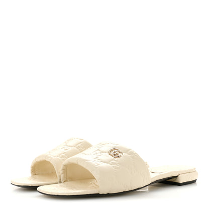 Gucci Nappa Double GG Flat Slide Sandals 38.5 New Ivoire 4 of 10