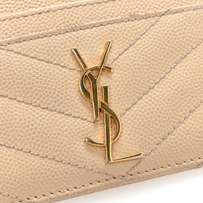 Saint Laurent Grain De Poudre Matelasse Chevron Monogram Credit Card Case Nude Powder 8 of 10