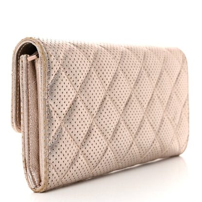 Chanel Metallic Perforated Lambskin Quilted Large Gusset Flap Wallet Light Pink 3 of 15