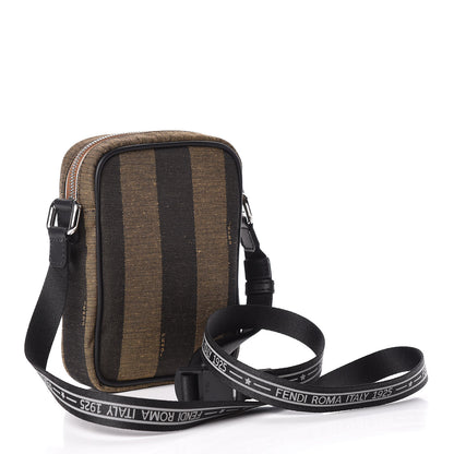 Fendi Jacquard Vitello Century Pequin Logo Plate Small Crossbody Messenger Tobacco Moro Black 3 of 12