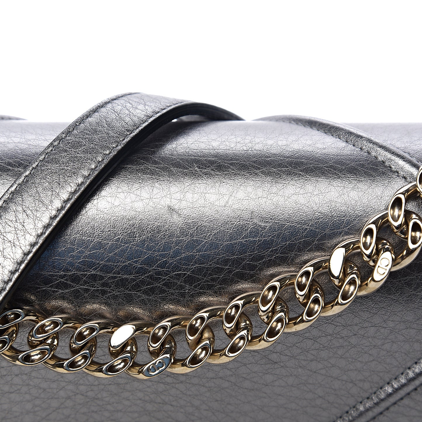 Metallic Grained Calfskin Medium Diorama Flap Bag Silver