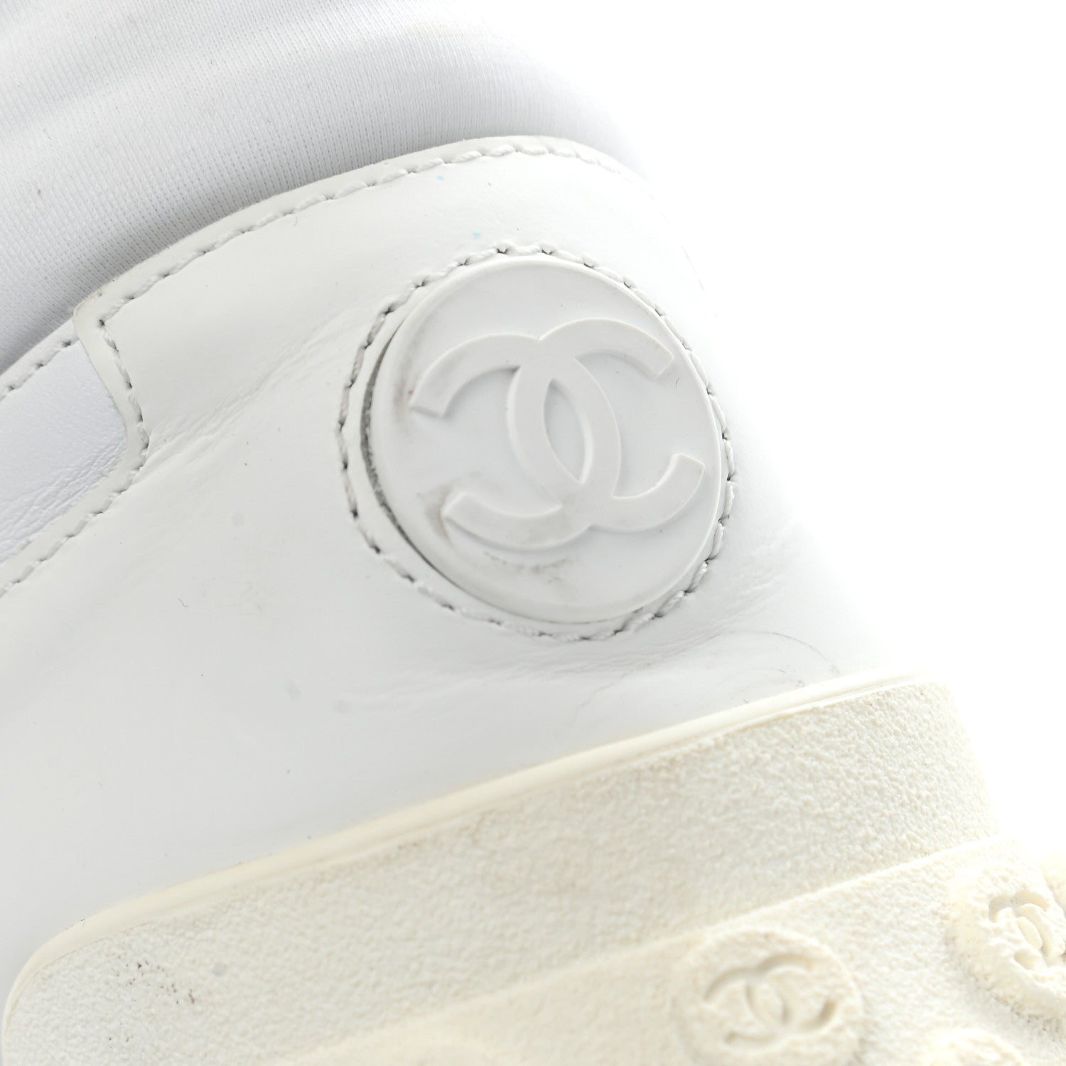 Chanel Calfskin Mesh Lycra Womens Logo Sneakers 39.5 White 13 of 16