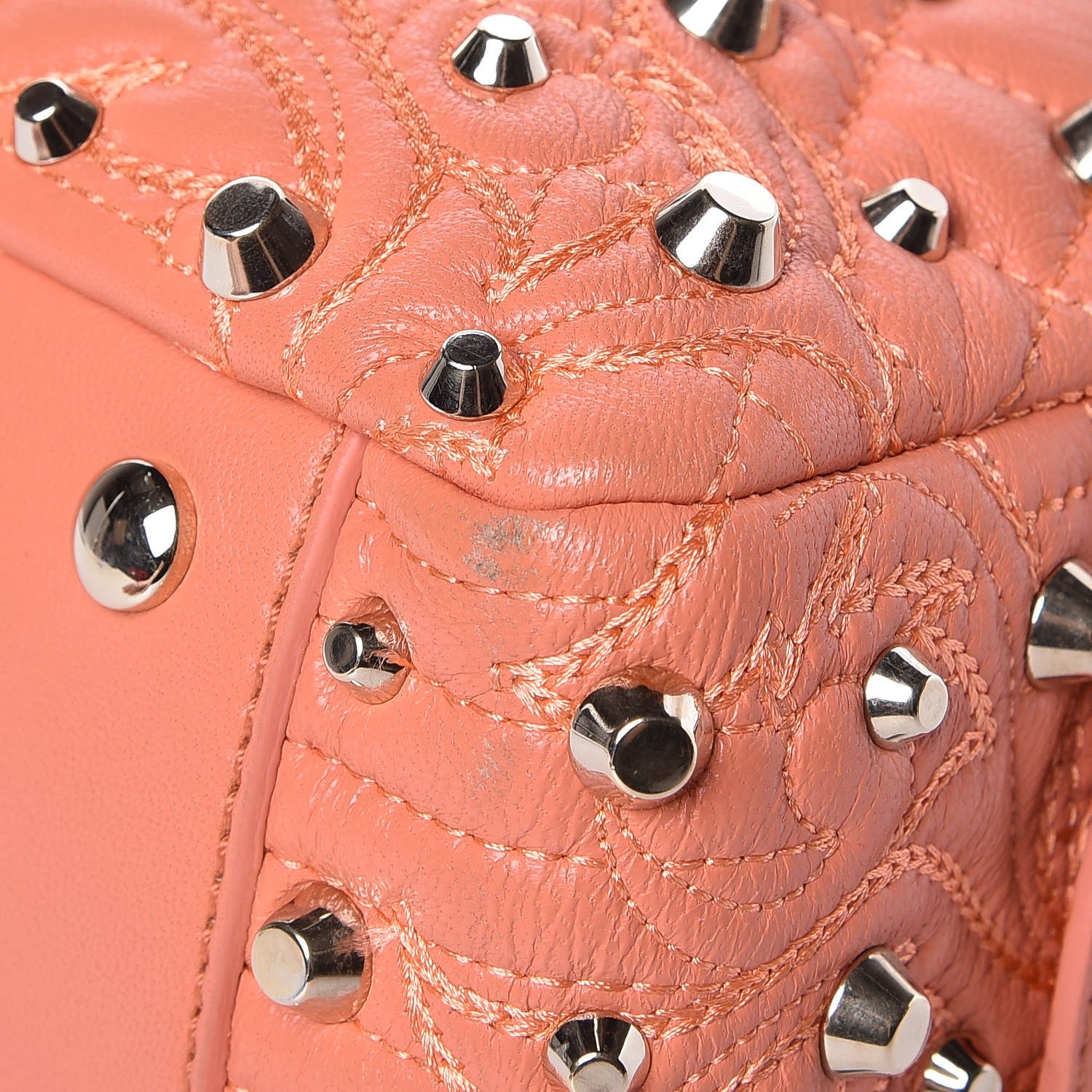 Versace Nappa Barocco Quilted Studded Vanitas Demetra Salmon 10 of 12