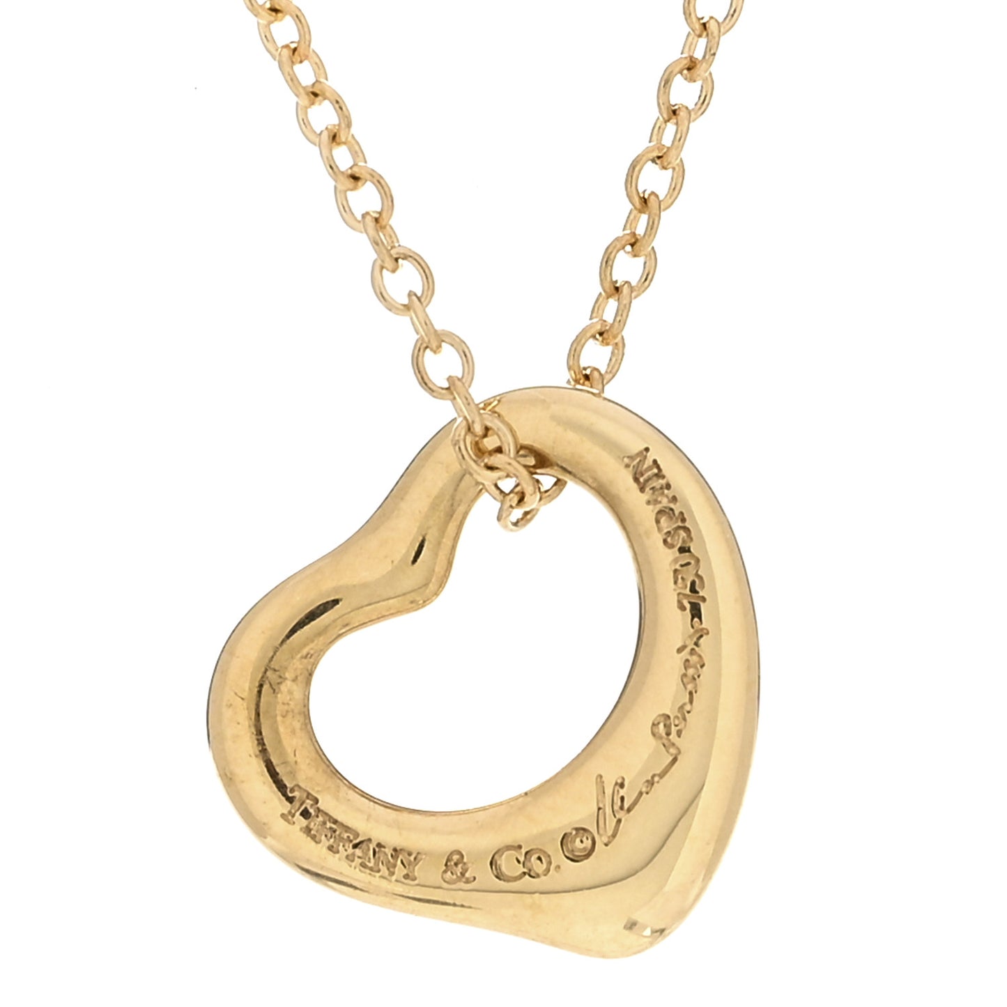 18K Yellow Gold 11mm Elsa Peretti Open Heart Pendant Necklace