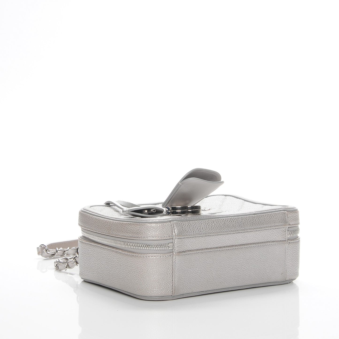 Metallic Caviar Quilted Medium CC Filigree Vanity Case Silver