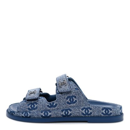 Chanel Denim CC Velcro Dad Chain CC Slide Sandals 37.5 Blue 1 of 11