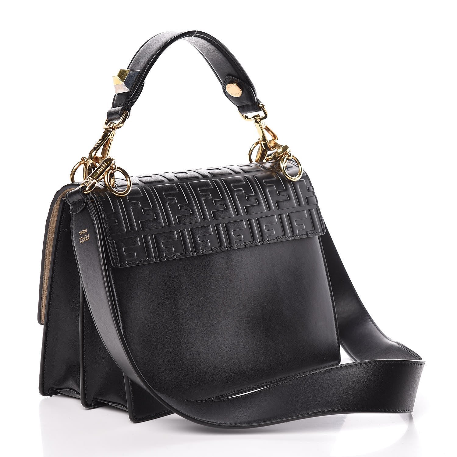 Fendi Vitello Liberty FF 1974 Embossed Kan I Shoulder Bag Black 3 of 10