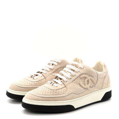 Chanel Suede Calfskin Womens CC Sneakers 38.5 Beige 4 of 10