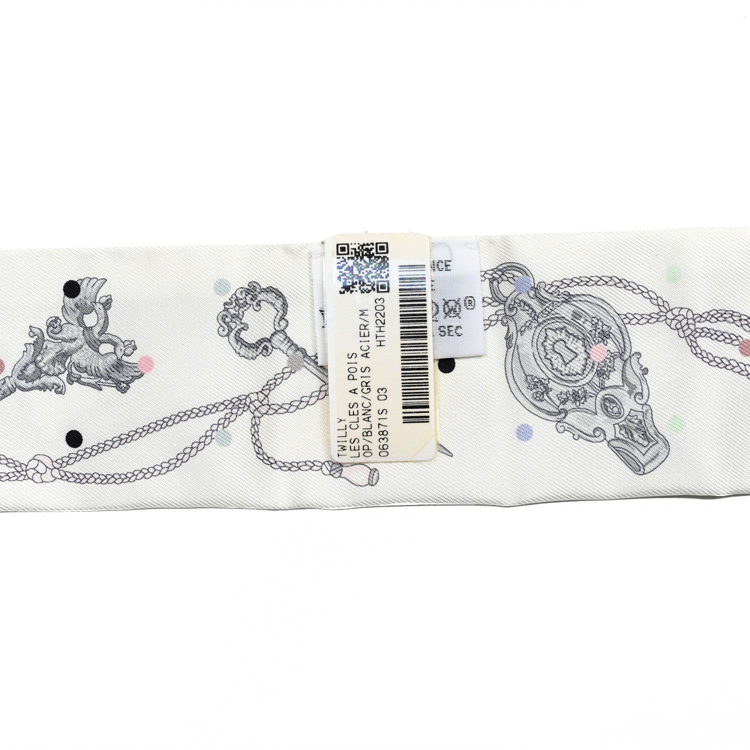 Hermes Silk Les Cles A Pois Twilly White Gris Acier 3 of 4