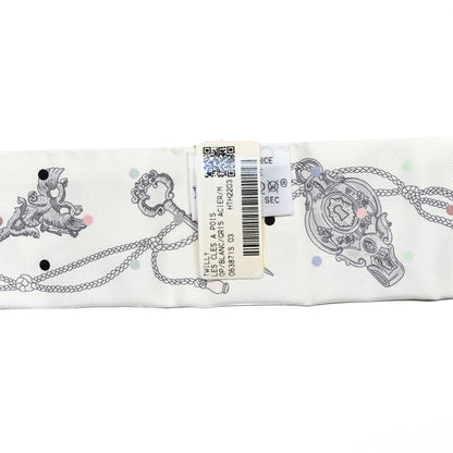 Hermes Silk Les Cles A Pois Twilly White Gris Acier 3 of 4