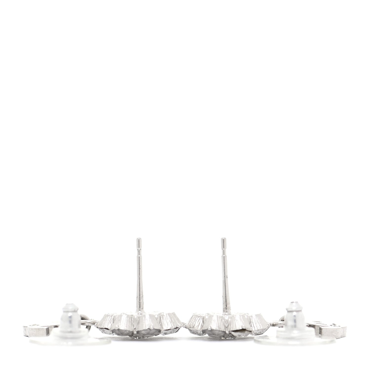 Chanel Crystal CC Flower Dangle Earrings Silver 3 of 5