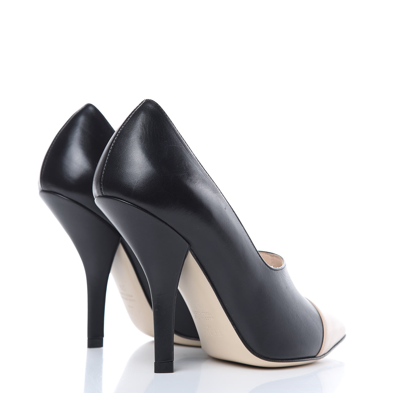 Fendi Calfskin Curved Heel Pumps 36 Black Beige 3 of 8