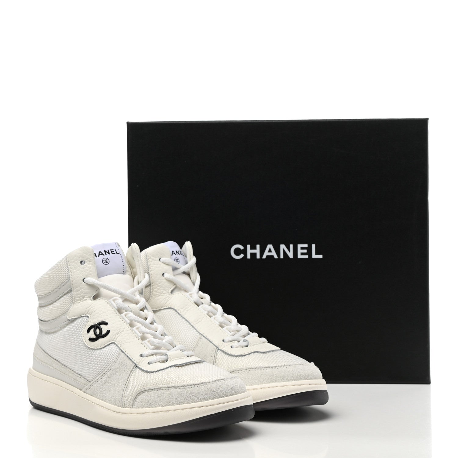 Chanel Suede Fabric Grained Calfskin Womens CC High Top Sneakers 40.5 White 12 of 12