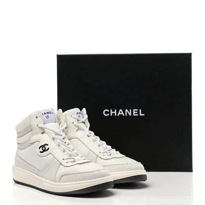 Chanel Suede Fabric Grained Calfskin Womens CC High Top Sneakers 40.5 White 12 of 12